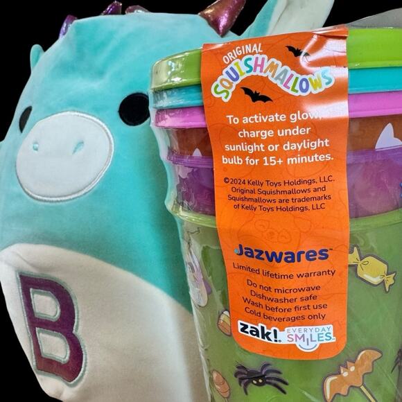 Squishmallows Glow In The Dark 3 Tumbler Set Squishmallow 12” Miles The Dragon - Picture 3 of 12